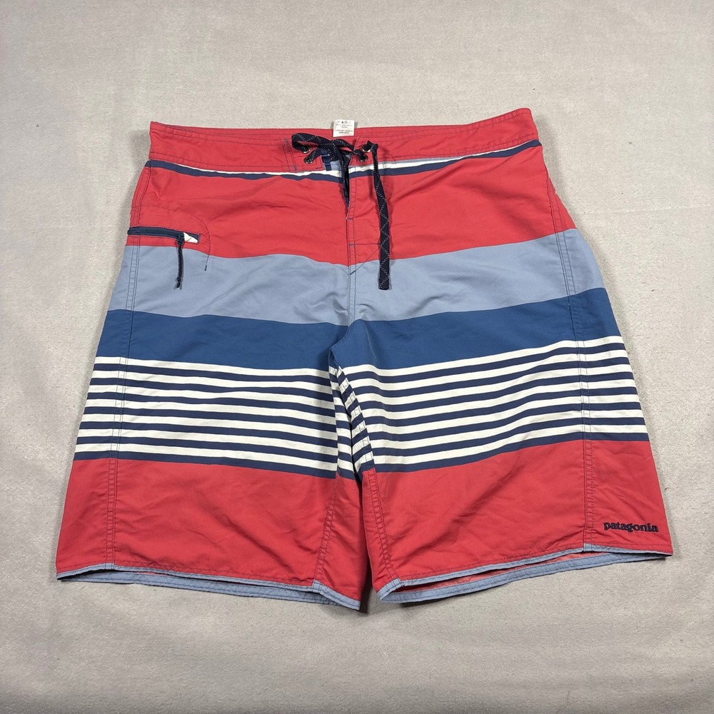 Patagonia Mens Striped Board Shorts Red Blue White Size 36 Swim Trunks